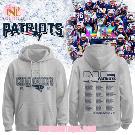 New England Patriots AFC Champs “Super Bowl LX” 2026 Gray Hoodie