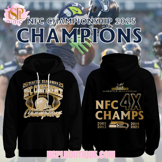 Seattle Seahawks 4X NFC Championship 2025 Black Hoodie