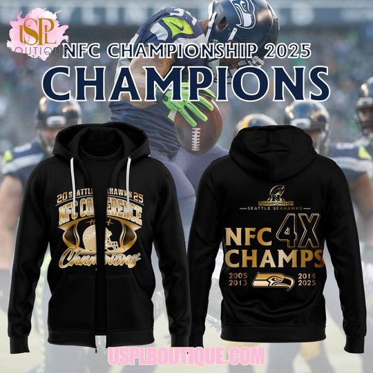 Discover Seattle Seahawks 4X NFC Championship 2025 Black Hoodie