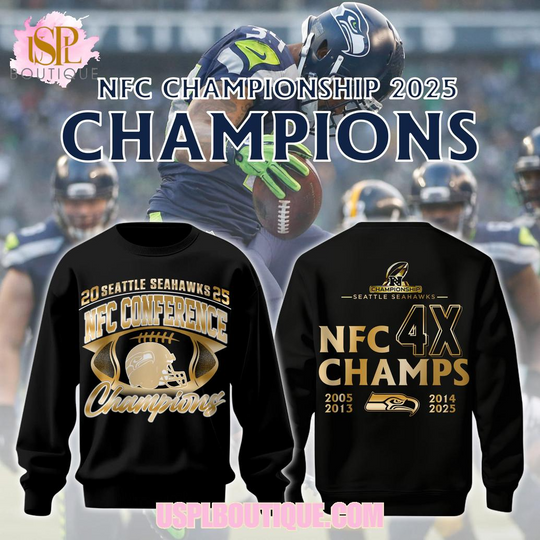 Seattle Seahawks 4X NFC Championship 2025 Black Sweatshirt