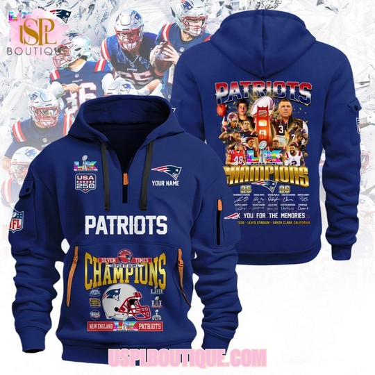 Personalized New England Patriots Super Bowl Champions 25-26 Quarter Zip Hoodie