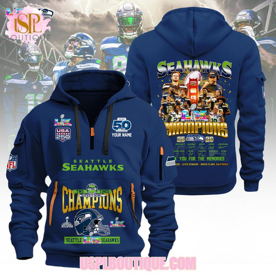 Personalized Seattle Seahawks Super Bowl Champions 25-26 Quarter Zip Hoodie