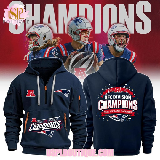 New England Patriots 2026 AFC Division Champions Blue Quarter Zip Hoodie