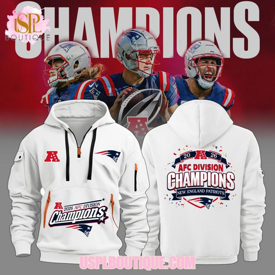 New England Patriots 2026 AFC Division Champions White Quarter Zip Hoodie