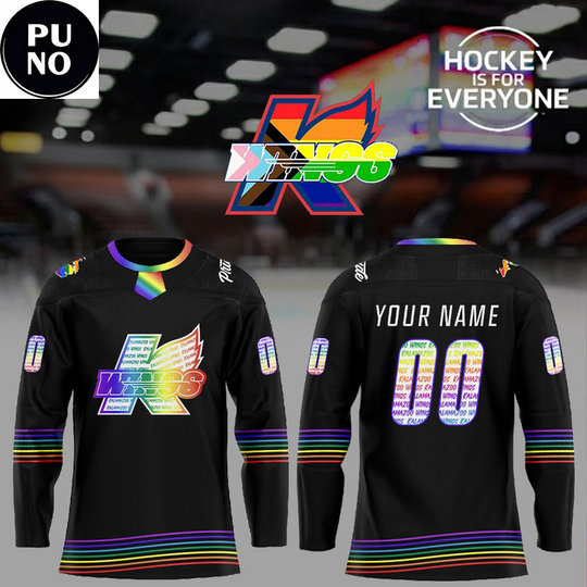 Discover Kalamazoo Wings x Hockey Is For Everyone Rainbow Ice 2026 Personalized Hockey Jersey
