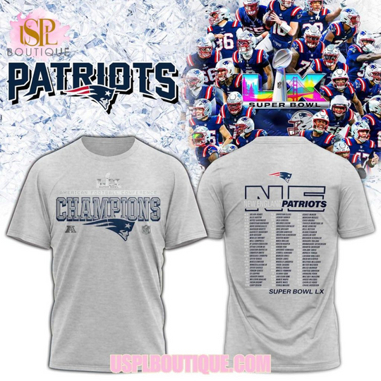 New England Patriots AFC Champs “Super Bowl LX” 2026 Gray T-Shirt