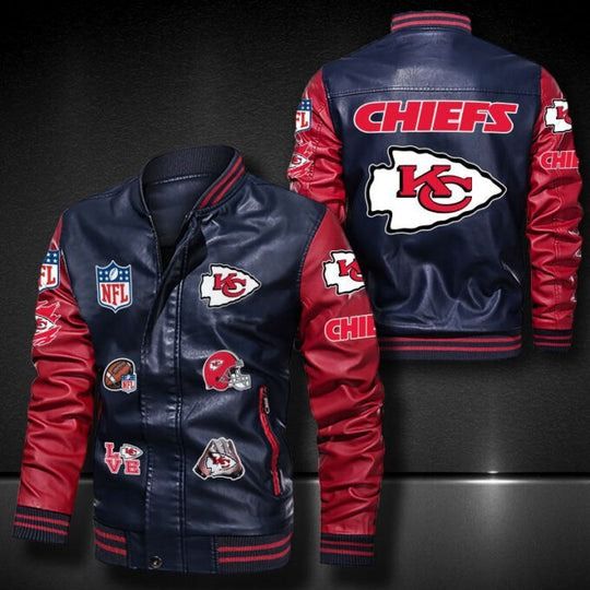 Men’s Kansas City Chiefs Leather Jacket, Football Jacket, Game Day Merch