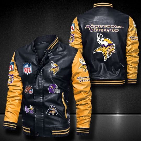 Men’s Minnesota Vikings Leather Jacket, Football Jacket, Game Day Merch