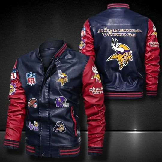 Men’s Minnesota Vikings Leather Jacket, Football Jacket, Game Day Merch