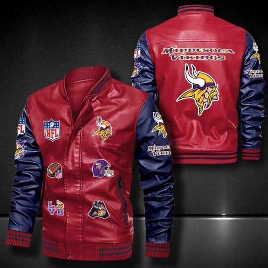 Men’s Minnesota Vikings Leather Jacket, Football Jacket, Game Day Merch