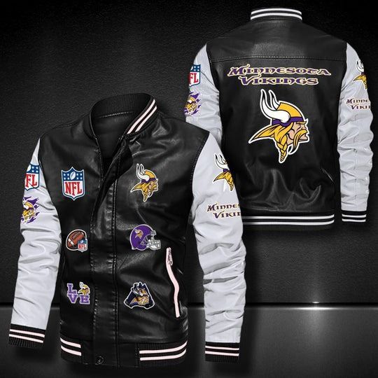 Men’s Minnesota Vikings Leather Jacket, Football Jacket, Game Day Merch