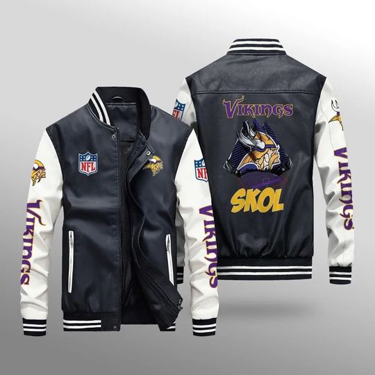 Minnesota Vikings With Hand Leather Varsity Jackets, Football Jacket, Game Day Merch