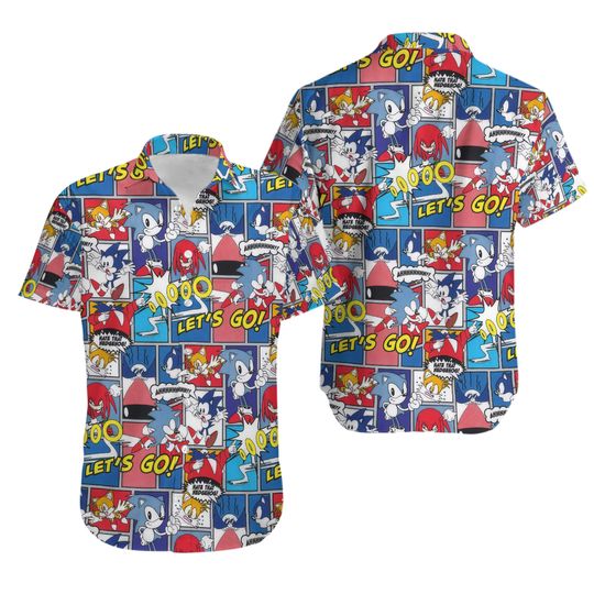 Sonic The Hedgehog Hawaiian Button Down Shirt Unisex Adults