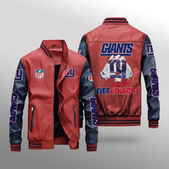New York Giants With Hand Leather Varsity Jackets, Football Jacket, Game Day Merch