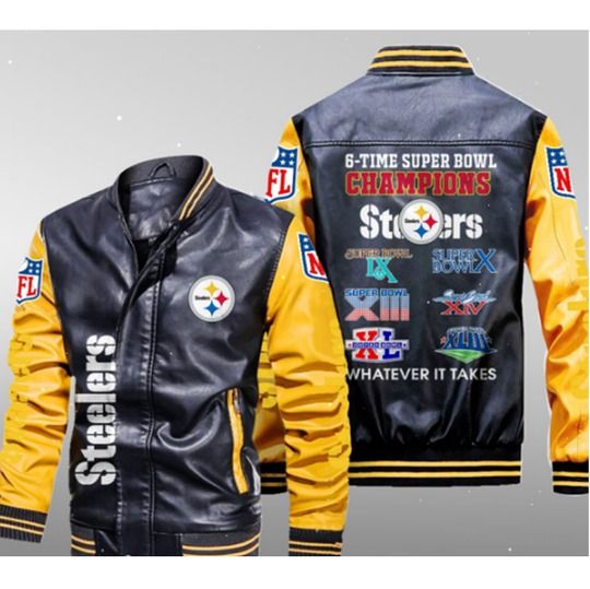 Pittsburgh Steeler Leather Jacket 6 Times Super Bowl