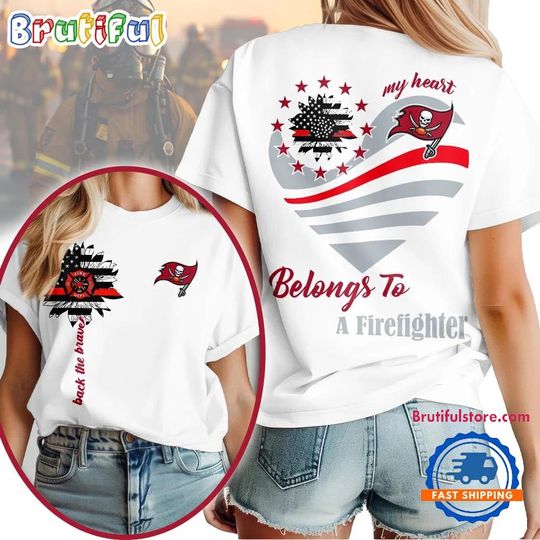Discover Tampa Bay Football Team Buccaneers My Heart Belongs To A Firefighter T-Shirt
