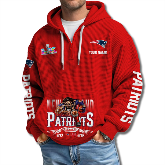 Patriots 2026 Superbowl Waffle Quarter Zip Hoodie