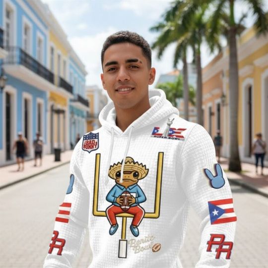 2026 Bad Bunny Benito Bowl Puerto Rico Waffle Hoodie