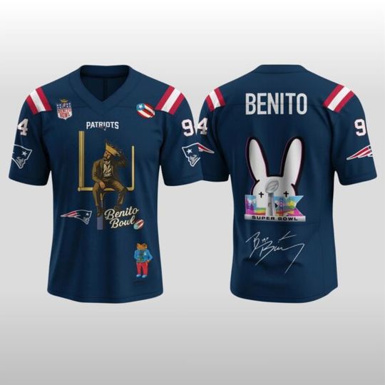 2026 New England Patriotss Bad Bunny Super B.owl LX Halftime Show Football Jersey