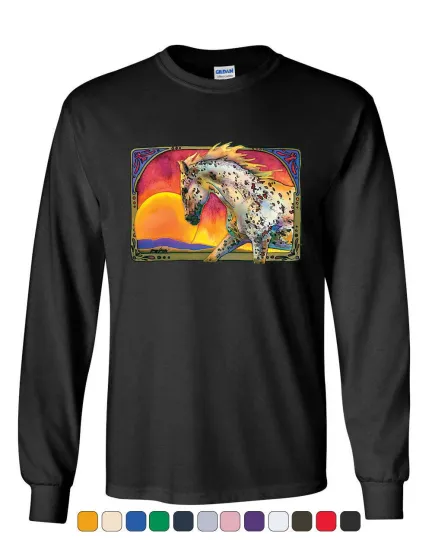 Discover Horse Prancing in Sunset Long Sleeve T-Shirt Animal Wildlife Mare Stallion Tee