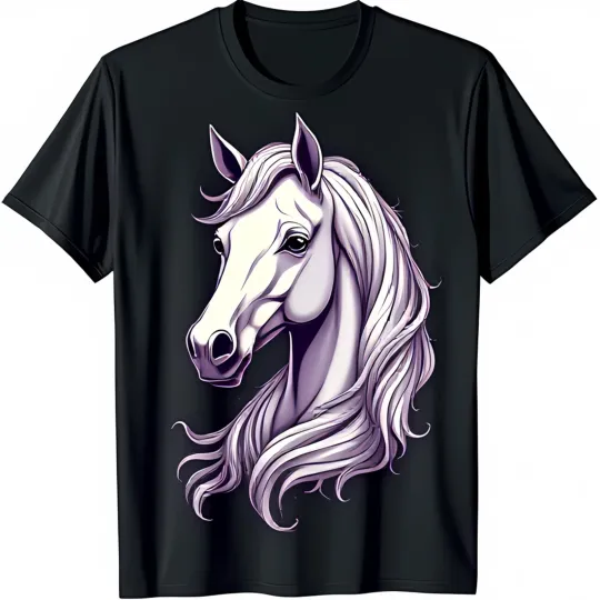 Discover Black T-Shirt with Stunning White Horse Head Design and