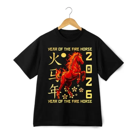 Discover Year of the Fire Horse 2026 T-Shirt – Chinese Zodiac Lunar New Year Graphic Tee