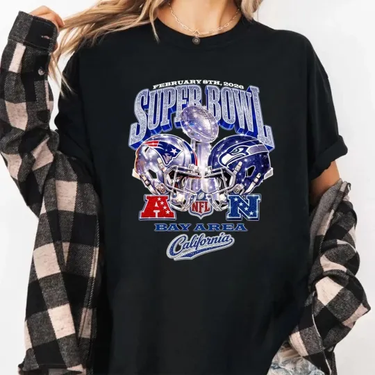 Discover 2026 Patriots vs Seahawks Super Bowl LX T-Shirt New England Seattle Football