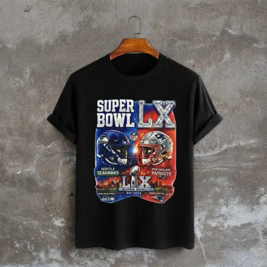 Discover 2026 Patriots vs Seahawks Super Bowl LX T-Shirt New England vs Seattle Football