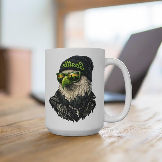 Seattle Seahawks Football Mug, Blitzz Mascot Ceramic Coffee Mug