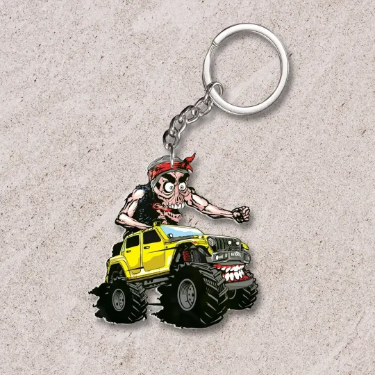 Rat Fink Monster Riding Hot Rod Acrylic Keychain