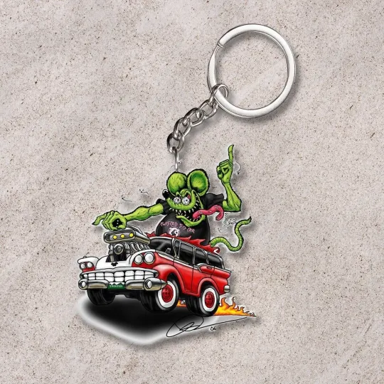 Discover Black Rat Fink Hot Rod Keychain Car Accessory