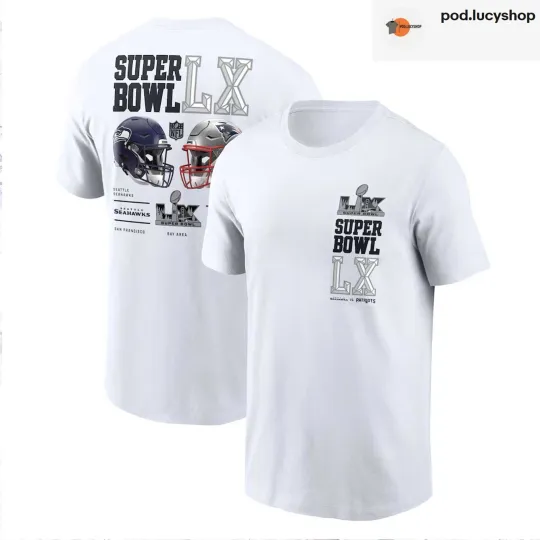 Discover New England Patriots vs. Seattle Seahawks Super Bowl LX Dueling T-Shirt White