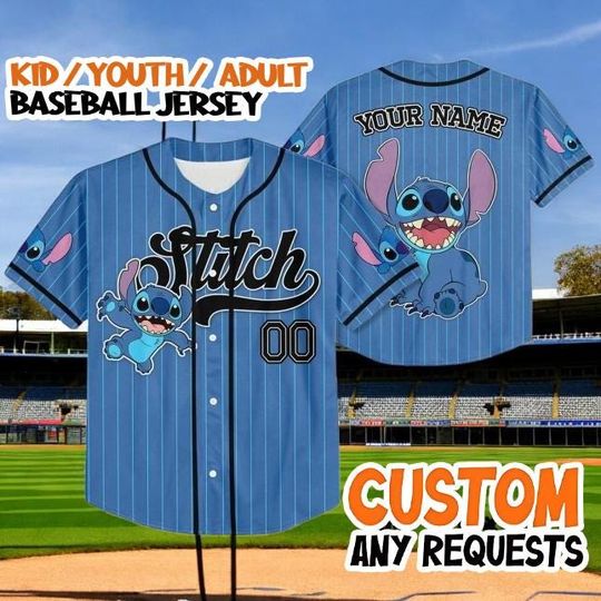 Discover Custom Stitch Baseball Jersey, Personalized Name Jersey, Blue Striped Button Up Shirt, Kid Youth Adult Team Jersey, Gift for Fan