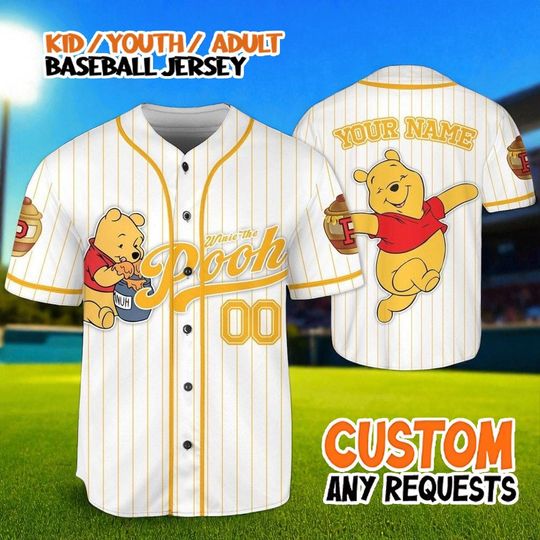 Discover Custom Winnie the Pooh Baseball Jersey, Personalized Name Number Shirt, Kid Youth Adult Disney Costume, Hunny Pot Gift Top
