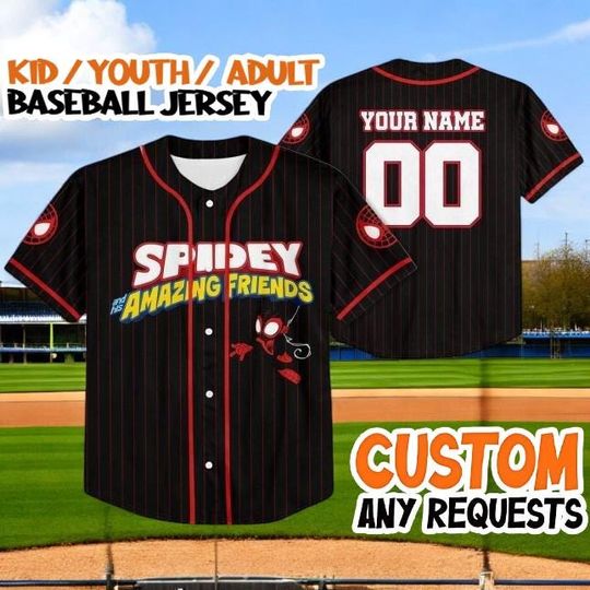 Custom Spidey Baseball Jersey, Personalized Name Jersey, Kid Youth Adult Team Jersey, Miles Morales Gift