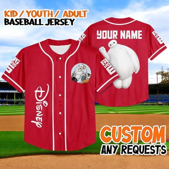 Discover Custom Baymax Baseball Jersey, Personalized Name Number Shirt, Button Up Team Jersey, Kid Youth Adult Jersey, Big Robot Fan Gift
