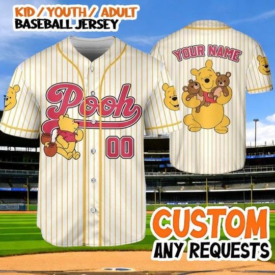 Discover Custom Pooh Baseball Jersey, Personalized Name Number Shirt,Kid Youth Adult Team Jersey, Pooh Bear Gift