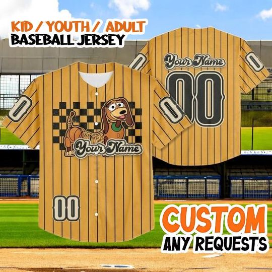 Custom Slinky Dog Baseball Jersey, Personalized Name Number Shirt, Kid Youth Adult Jersey, Toy Fan Gift