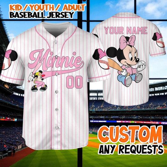 Discover Custom Minnie Baseball Jersey, Personalized Name Number Jersey, Character Baseball Shirt, Family Matching Outfit, Kids Youth Adult