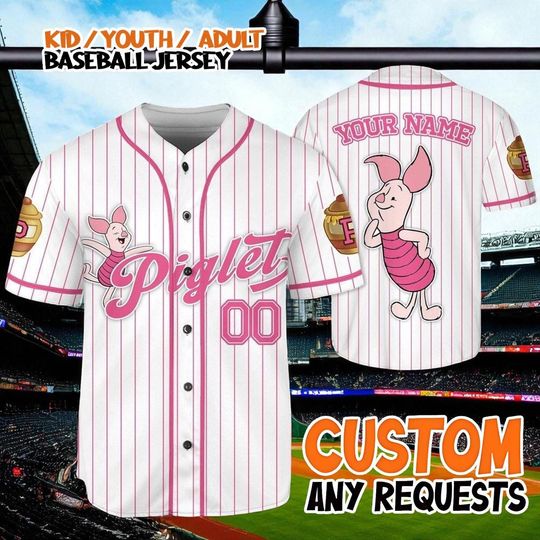 Discover Custom Piglet Baseball Jersey, Personalized Name Number Jersey, Character Shirt, Family Matching Outfit, Kids Youth Adult Outfit