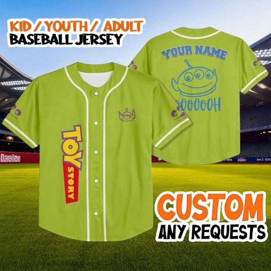 Discover Custom Toy Story Alien Baseball Jersey, Disney Toy Story Jersey Shirt for Kids, Youth, Adult, Personalized Family Matching Disney Outfit