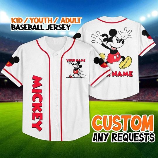 Discover Custom Mickey Mouse Lucky Baseball Jersey, Disney Jersey Shirt for Kids, Youth, Adult, Personalized Family Disney Matching Outfit