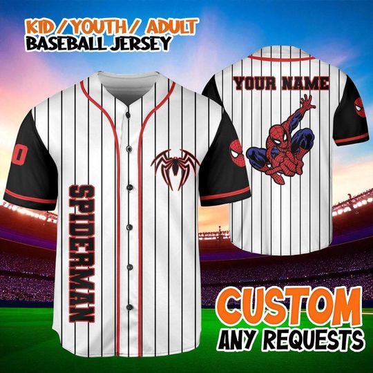 Discover Custom Spiderman Baseball Jersey, Superhero Jersey Shirt for Kids, Youth, Adult, Personalized Marvel Family Matching Outfit