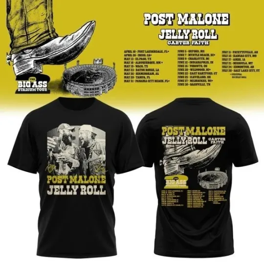 Post Malone x Jelly Roll – “The BIG ASS Stadium Tour Part 2” 2026 T-Shirt