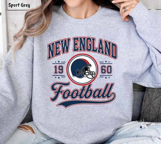 Discover Vintage New England Football Shirt and Sweatshirt - Distressed 1960 Game Day Sweatshirt - Retro Varsity Sports Crewneck Sweatshirt