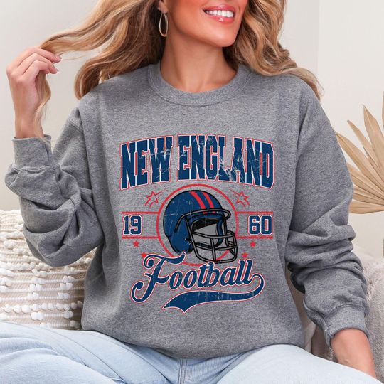 Discover New England Football Vintage Crewneck Sweatshirt, Retro Team Tailgate Apparel and Clothing, Unisex Sweater