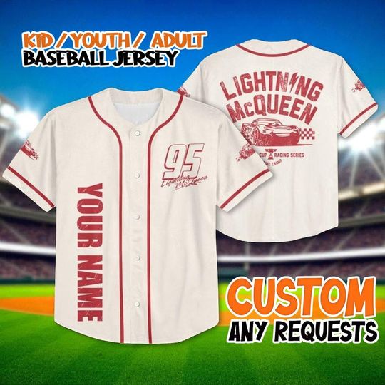 Discover Lightning McQueen 95 Baseball Jersey, Custom Cars Disney Pixar Shirt, Kids Youth Adult Racing Outfit, Personalized Family Trip Top