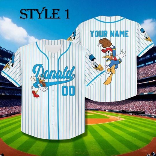 Discover Custom Donald Duck Baseball Jersey Shirt, Personalized Disney Sports Tee, 3 Styles, Kid Youth Adult Sizes, Game Day Matching Outfits