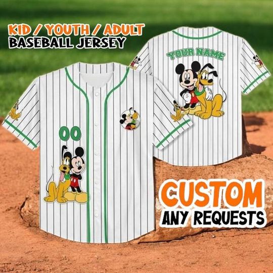 Discover Mickey Mouse & Pluto Baseball Jersey, Custom Disney Shirt, Personalized Cartoon Character Tee, Kids Youth Adult Gift