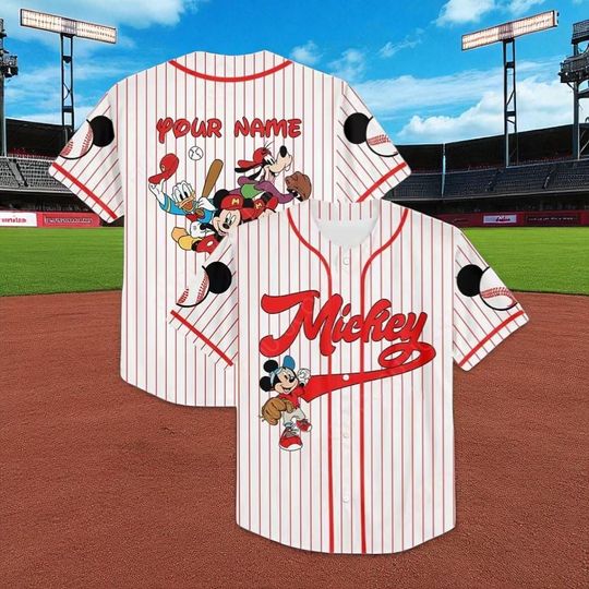 Discover Custom Mickey Baseball Jersey Shirt for Kids, Youth, Adult  Personalized Disney Family Matching Outfit, Mickey Goofy Donald Team Tee